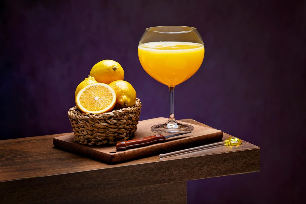 orange juice (with basket of Oranges)